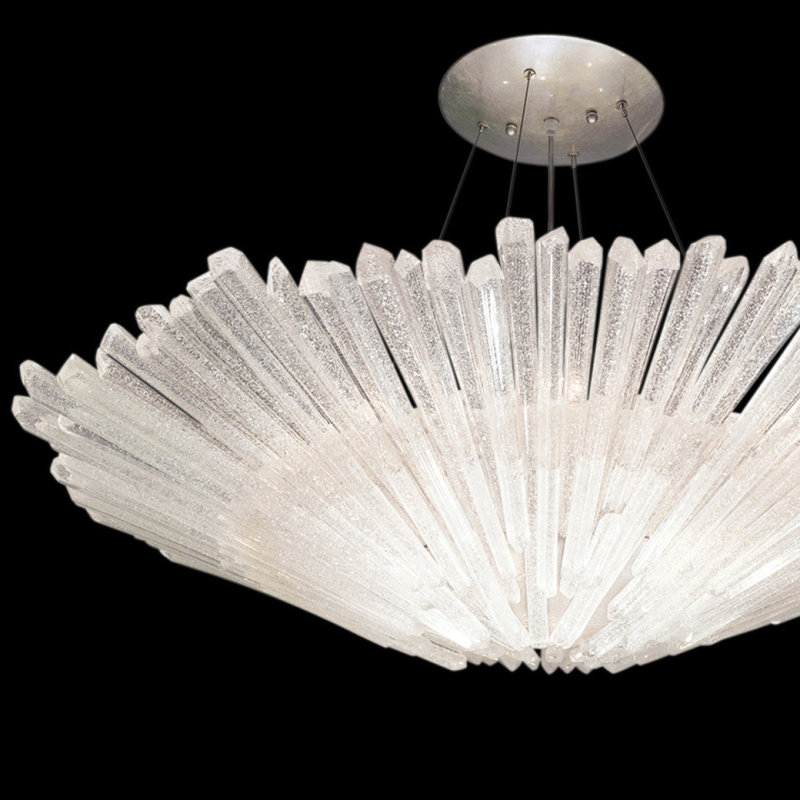 Lustre suspendu cylindrique Marchelle Diamantina, Givré, 16" Diameter x 7" Height, Feuille d'argent