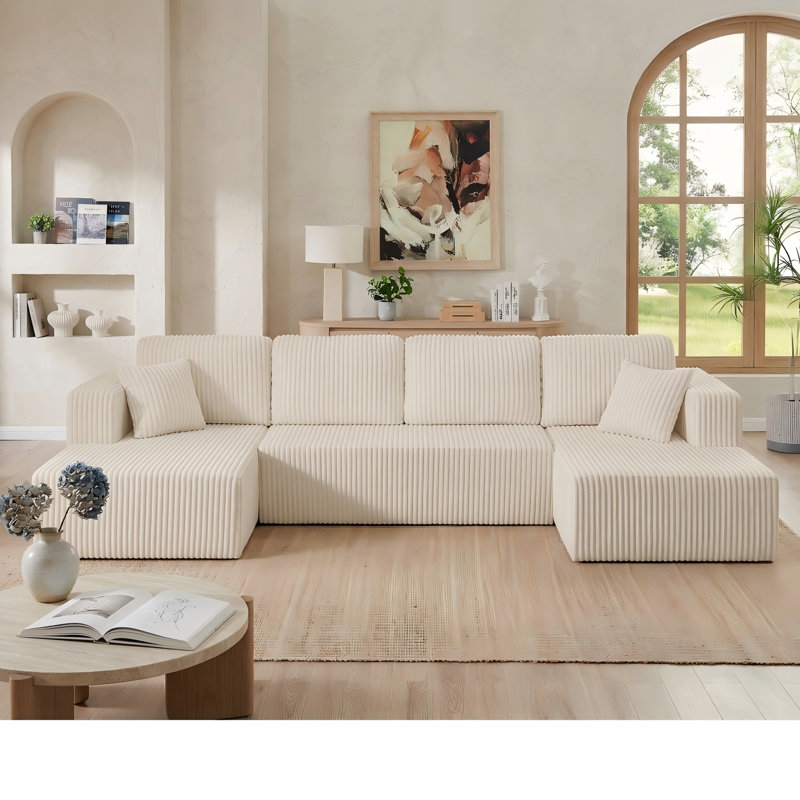 Canapé modulaire en velours côtelé 132 po, Beige Corduroy