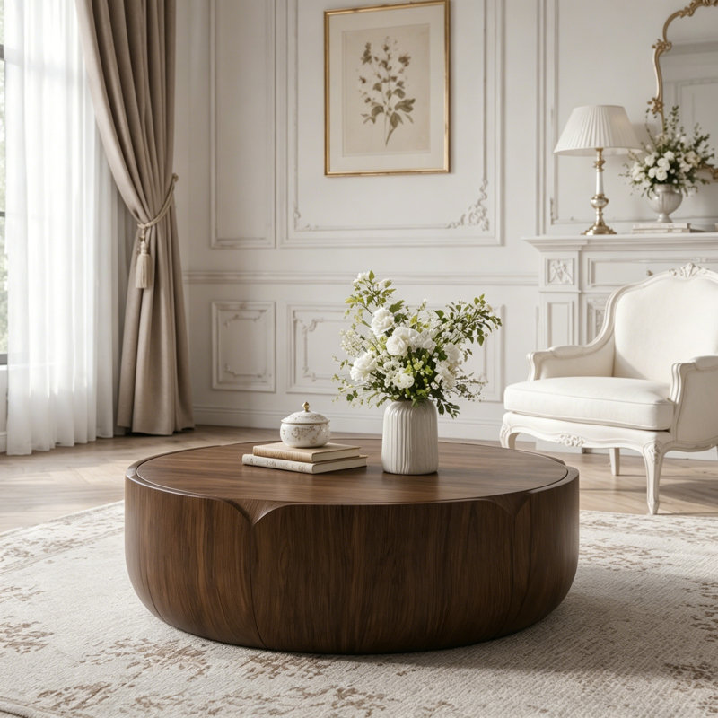 Table basse ronde d'extérieur d'intérieur, 35.63"W, Brun