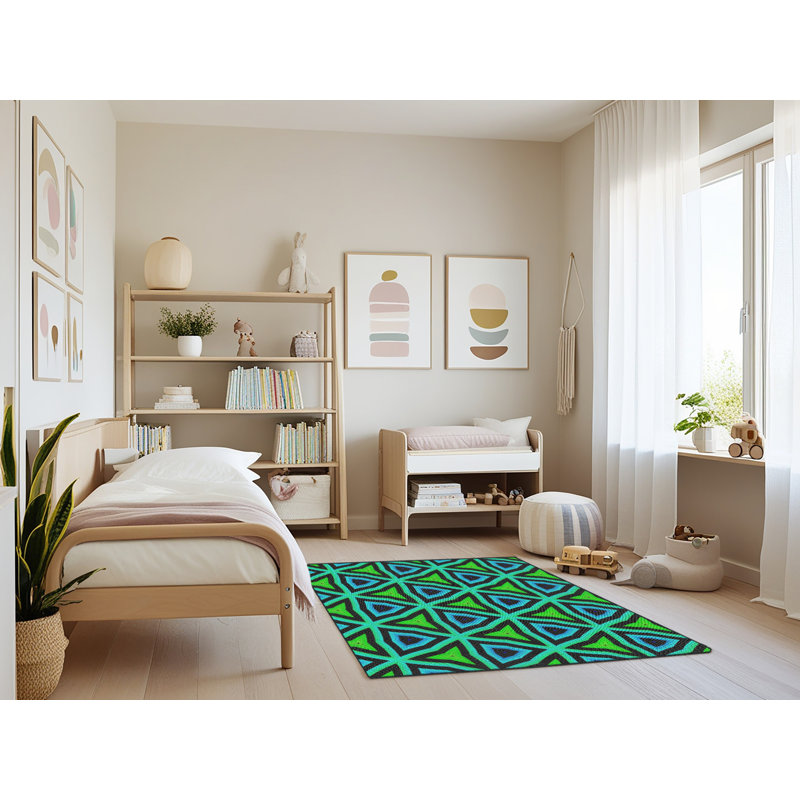 Tapis vert/bleu à motifs Donnelle, Rectangle 3 pi x 5 pi