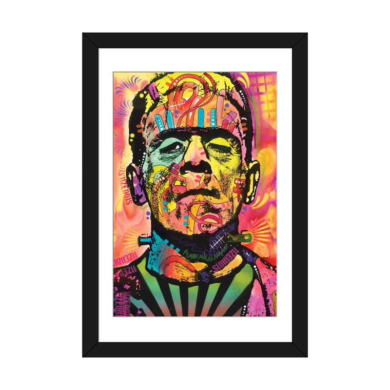 «Frankenstein», impression sur toile, H 24 po x l 16 po x P 1 po, Papier d'art encadré noir, Blanc
