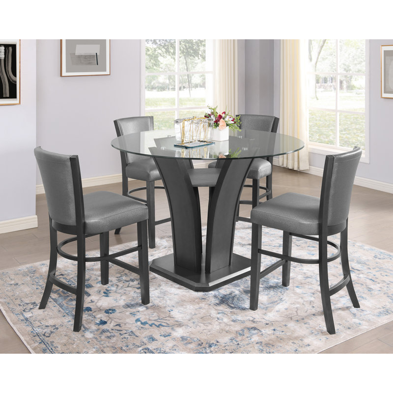 Rodner Grey Modern And Sleek Metal Glass Rectangular Counter Height