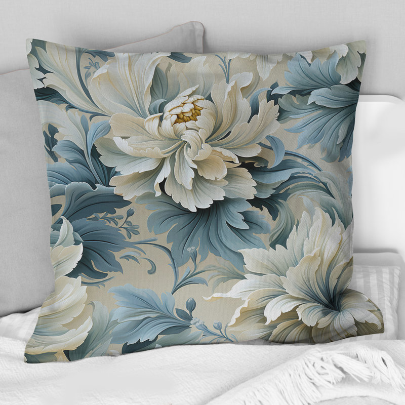 Petal Symphony Blue Damask Harmony - Coussin décoratif abstrait Coral Reef multicolore azur - Coussin décoratif