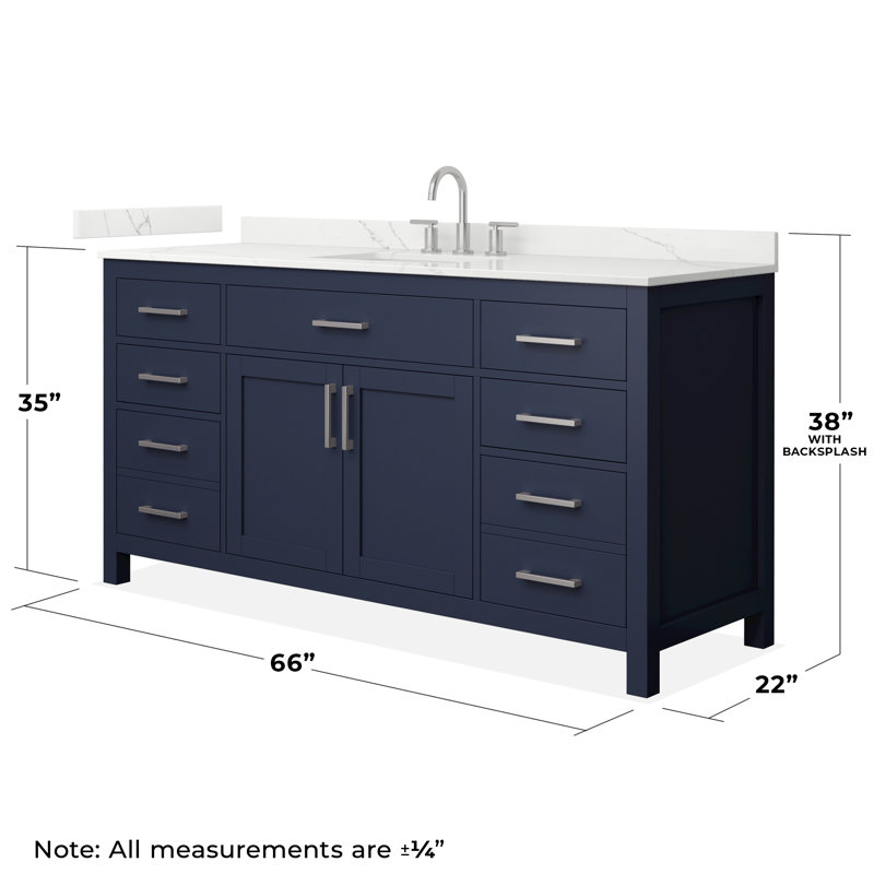 Beckett 66" Freestanding Single Bathroom Vanity with Quartz Top, Brushed Nickel, Giotto Quartz, Dark Blue