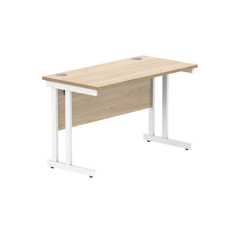 Kelson Metal Base Writing Desk, 73cm H x 120cm W x 60cm D, White, Oak