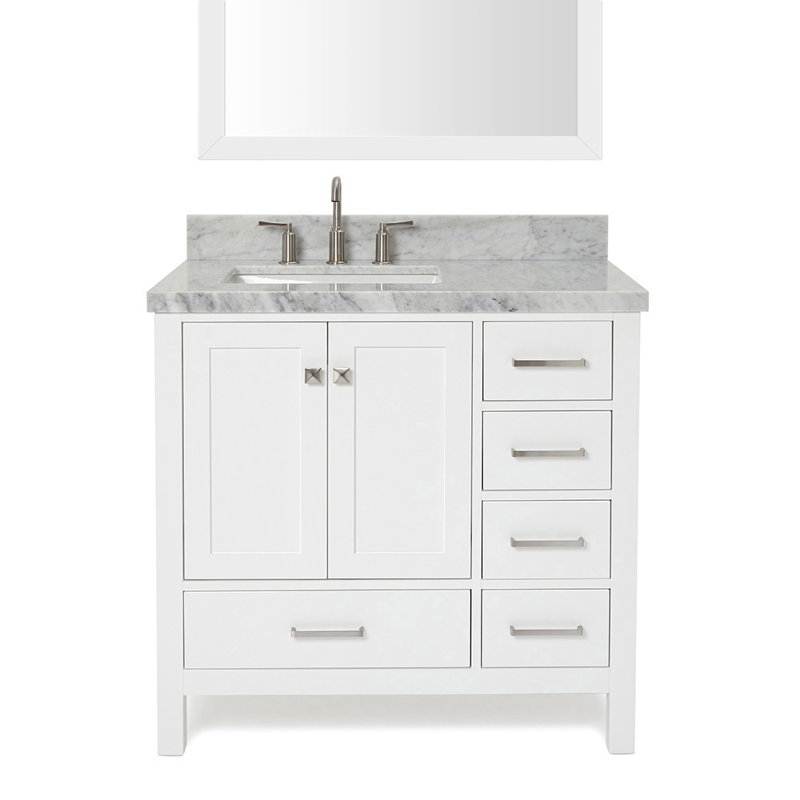Ensemble de meuble-lavabo simple 37 "avec miroir Amariani, Blanc
