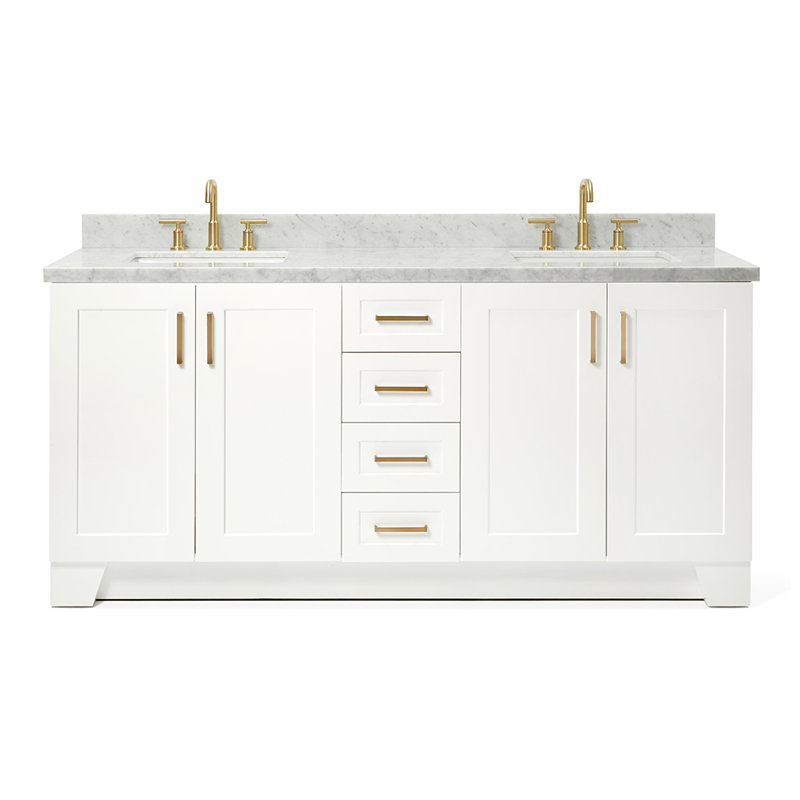 73 IN.  Single Bathroom Vanity, White, Rectangular, Carrara Quartz