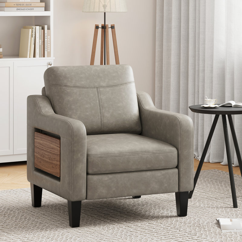 Wide Upholstered Accent Chair Faux Leather Armchair, Gray