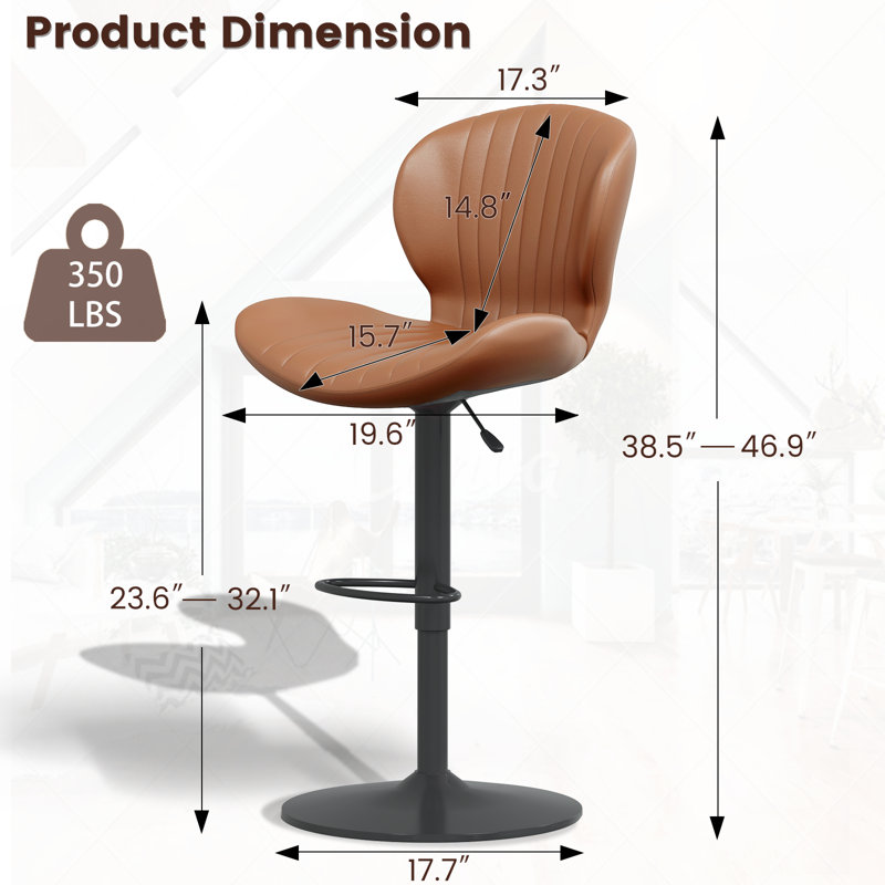 Bar Stools Set of 2,Adjustable Swivel Counter Height Bar Stools with Back & Footrest,Modern Design Bar Chairs,Faux Leather Upholstered Barstools for Bar,Kitchen
