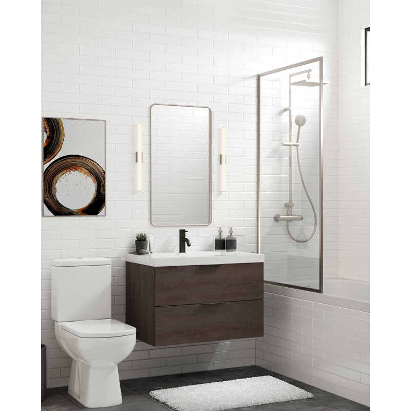 Avila 48" W Wall Mounted Single Bathroom Vanity, Gloss White/Single, Matte Black, White Acrylic