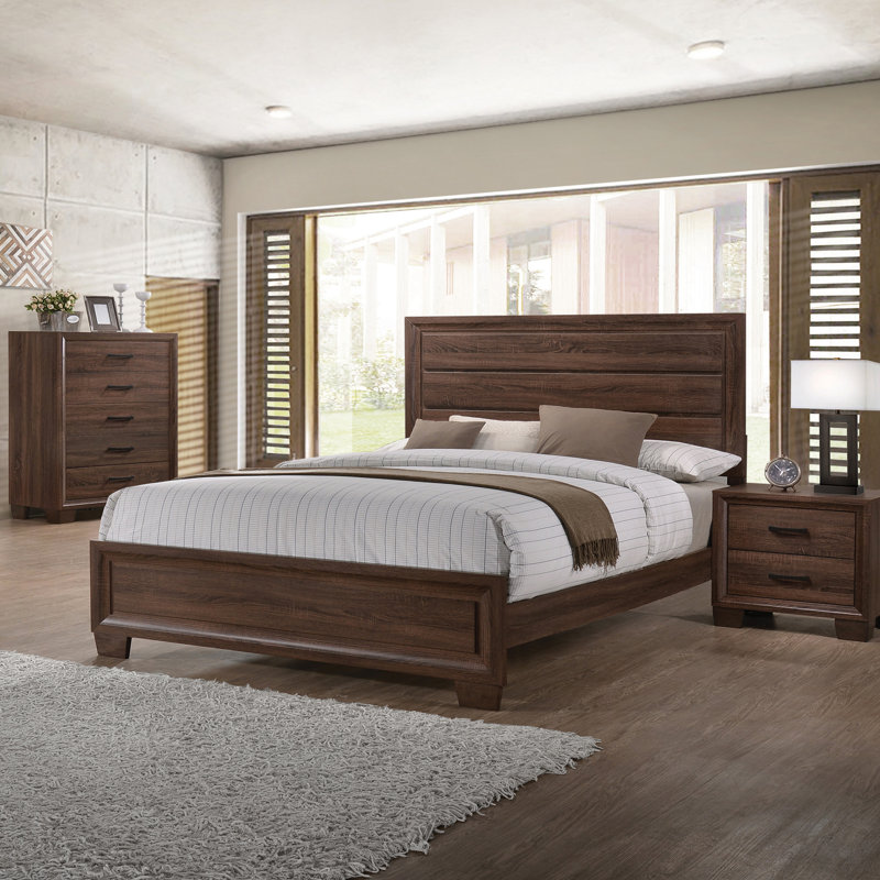 Raemon Panel Bed in Medium Warm Brown