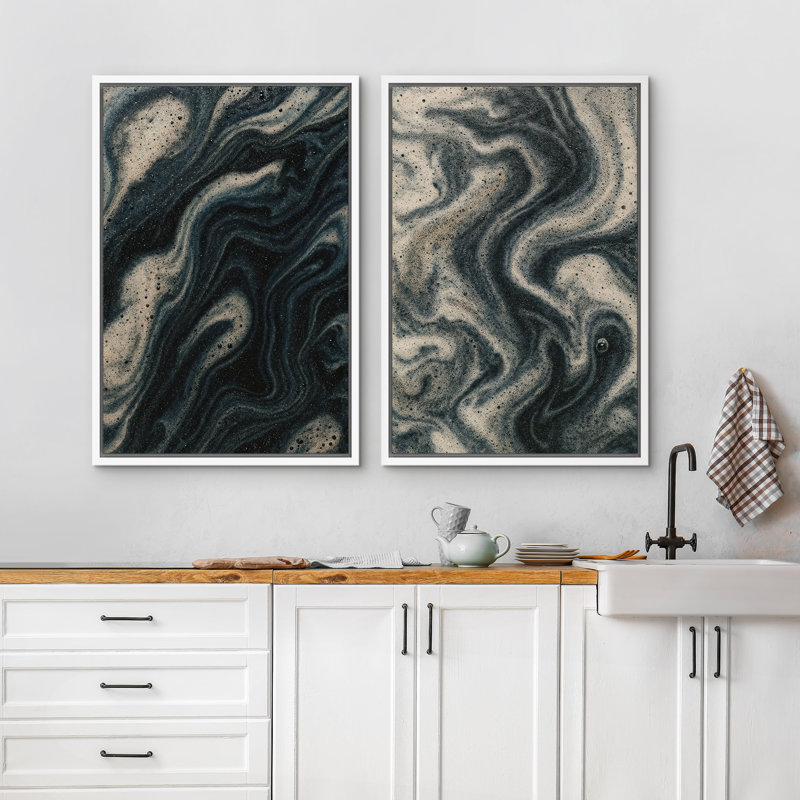 Art mural abstrait, ensemble de 2 reproductions d'art encadrées sur toile, H 36 po x l 48 po, Blanc