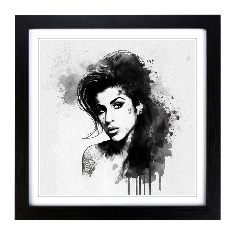 Amy Winehouse Ink Wash - Framed Print, Black