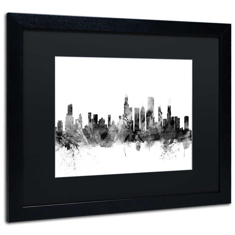 «Chicago IL Skyline BW», impression encadrée, H 11 po x l 14 po x P 0,5 po, Noir