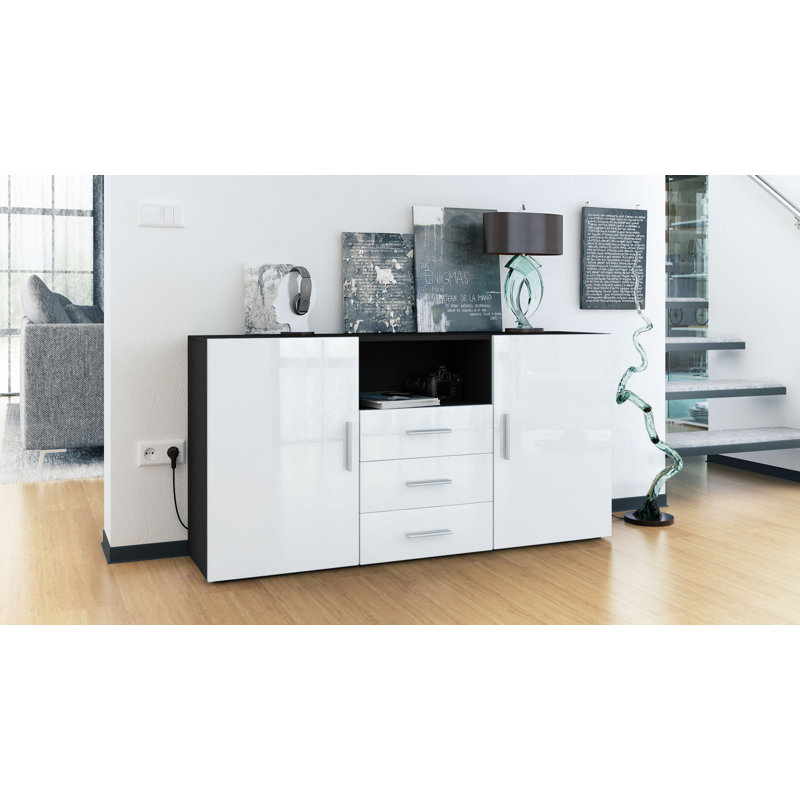 Sideboard Mccrary, Black (Matt)/White (Glossy)
