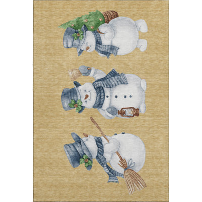 Premium Machine Washable Ingrassellino AMF1826 Happy Snowmen Holiday Rug