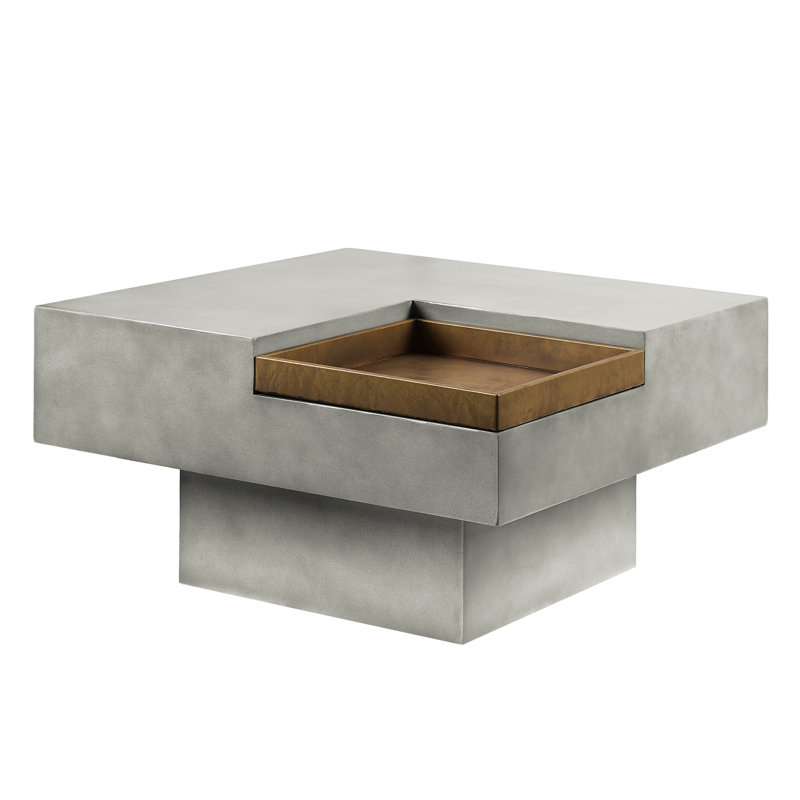 Élégante table basse grise minimaliste en ciment avec un espace de rangement spacieux d'une capacité éblouissante