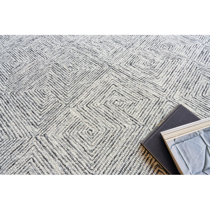 Caprice Geometric Handmade Tufted Area Rug, Rectangle 10' x 14', Black/Ivory