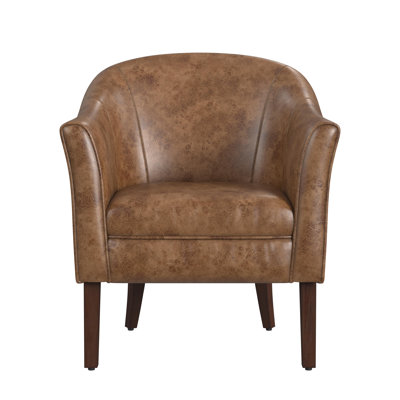 Modern Barrel Accent Chair -Distressed Brown Faux Leather
