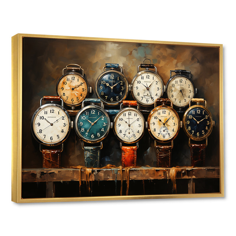 Art rétro, horloges rétro 2, H 34 po x l 44 po x P 1,5 po, Cadre flottant doré