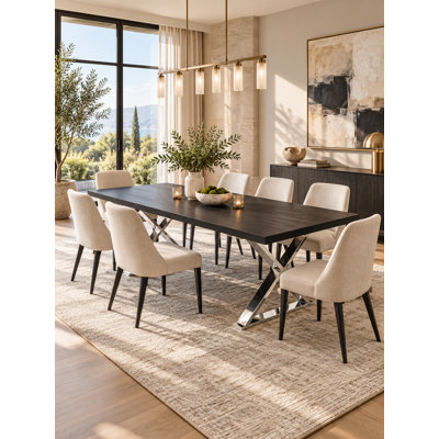 Alexa 87" Dining Table- 8-Seater - Luxury Modern Rectangular Dining Table for 8 People– Conference Room Table - X-Leg Base Steel Base- Black Dining Table