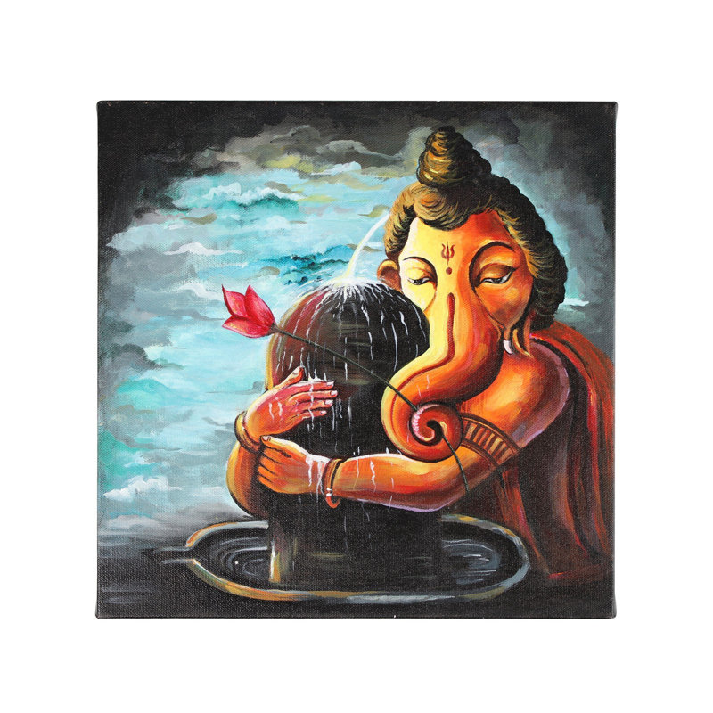 Lord Ganesha avec Shivalinga | Peinture à l'huile sur toile