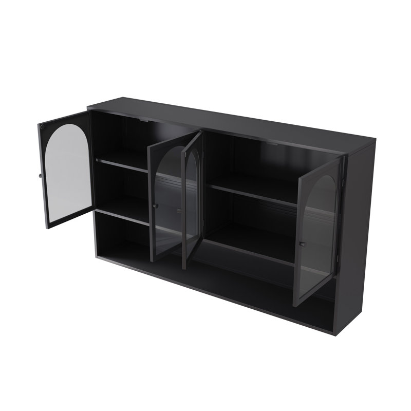 Armoire murale en verre 47,25 "à quatre portes, murale, adaptée, Noir, noir, noir, noir