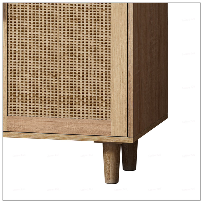 Elegant And Functional 4-Door Rattan Decorative Storage Cabinet, Ideal For Bedroom, Living Room, And Office, Easy Assembly