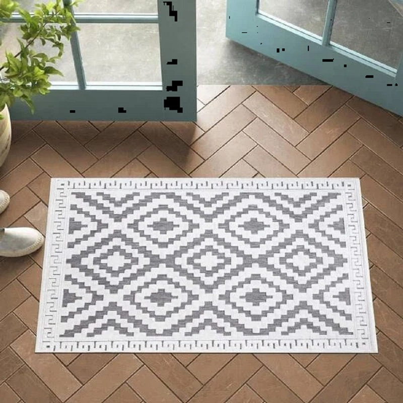 Geometric Kilim, Grey Cream, Rectangle 60 cm x 110 cm
