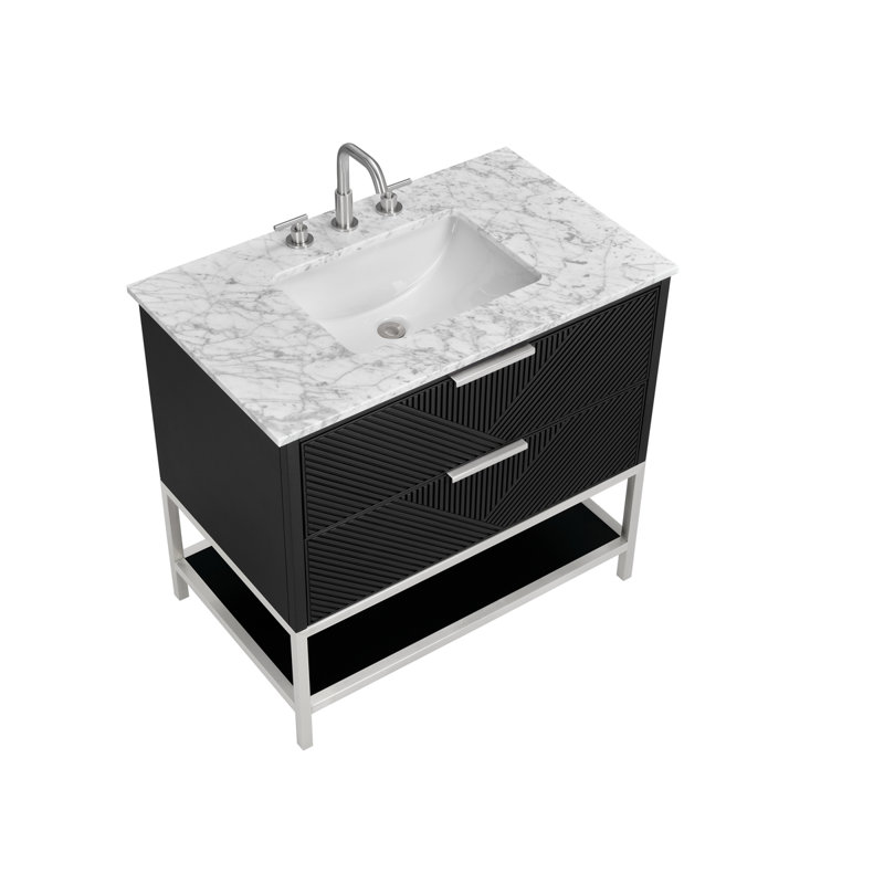 Diamond 36'' W Single Vanity, Italian Carrara Marble, Walnut, Brushed Nickel