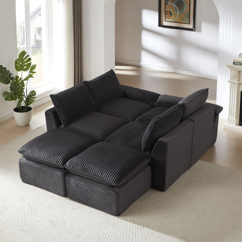 Stylish Corduroy Sectional Sofa, Dark Gray Corduroy