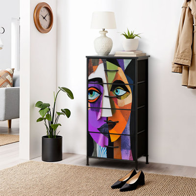 Commode pour la chambre à coucher Commode pour la garde-robe Collage de portrait humain texturé à la main