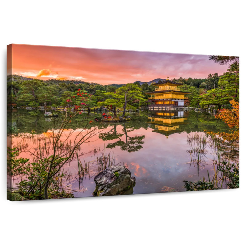 Coucher de soleil Adella au temple Kinkaku-ji, H 16 po x l 24 po