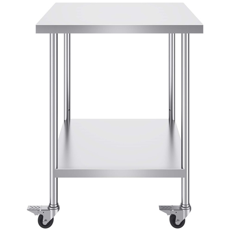 Table de travail en acier inoxydable avec 4 roues, 3 tablettes réglables, robuste pour les cuisines et les restaurants commerciaux