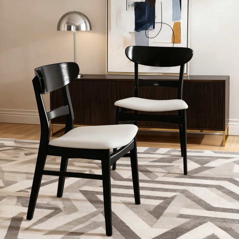 Ensemble de 2 chaises de salle à manger rembourrées de style Mid-Century, avec des pieds en bois d'hévéa écologiques, des sièges confortables et élégants