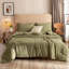 Ensemble d'édredon pour grand lit vert olive, ensembles de literie pour grand lit 3 pièces (1 édredon boho olive et 2 taies d'oreiller), courtepointe légère toutes saisons-130873482