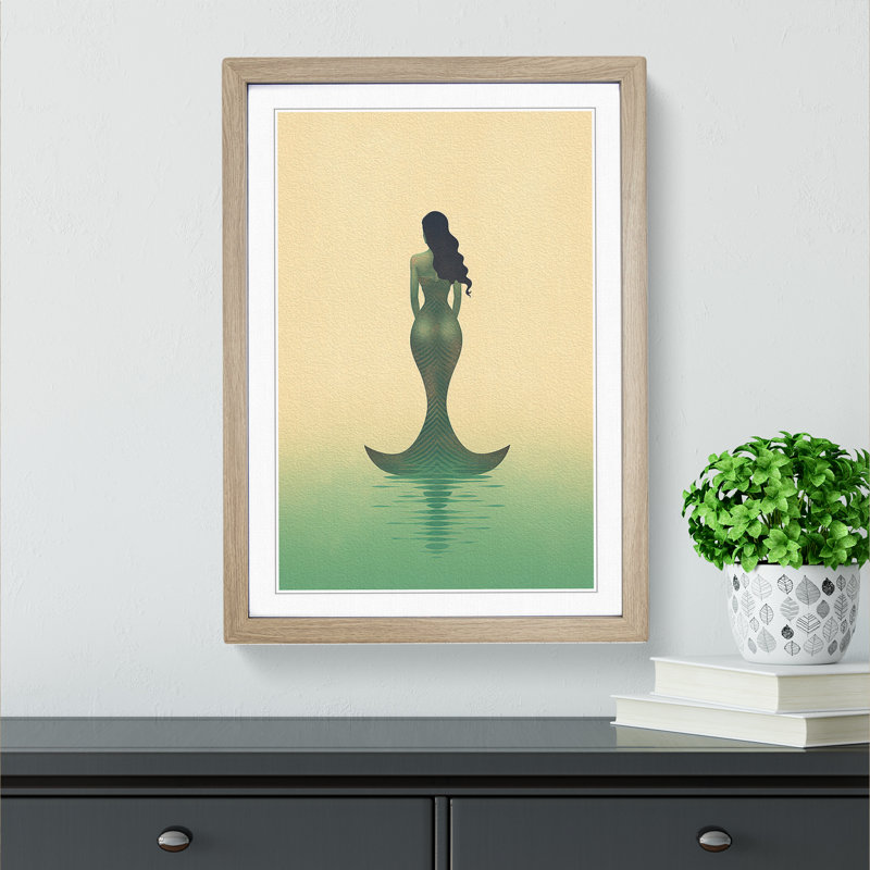 Mermaid Minimalism No.2 - Single Picture Frame Print on Wood, Oak Framed, 64cm H x 46cm W x 2cm D