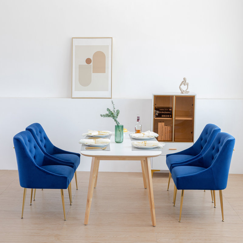 Chaise parsons en velours Springport, Bleu