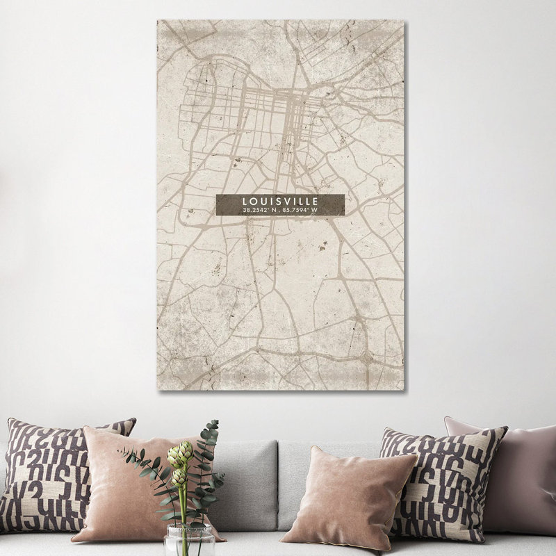 Louisville City Map Abstract Style 1 Piece Wall Art on Canvas, 101.6 cm H x 66.04 cm W, Wrapped Canvas