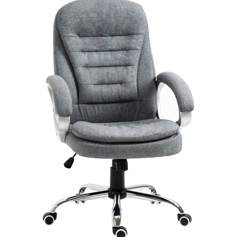 Chaise de bureau à haut dossier en gris - hauteur réglable, rembourrage épais, ordinateur confortable avec soutien lombaire et siège à hauteur et sièges