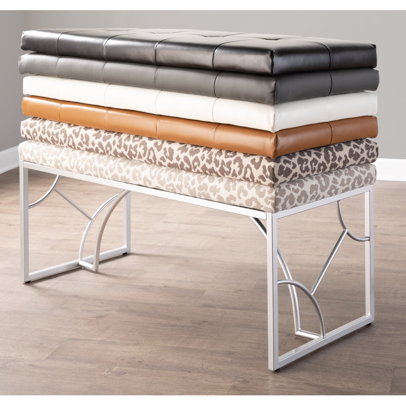 Zeveren Polyester Blend Upholstered Bench, Gray/White