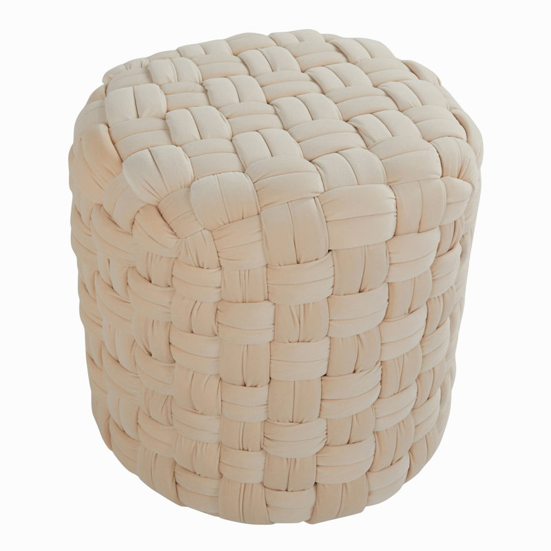 Round 16" Ottoman In Cream Velvet, Cream
