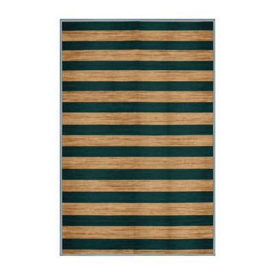 Machine Washable Horizontal Stripes Blue Area Rug