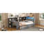Structure de lit double en bois avec tablettes de rangement, ports de chargement, DEL, bureau et tête de lit tapissier gris avec plateau en bois, 8 coussins rembourrés et rembourrés-1532504830