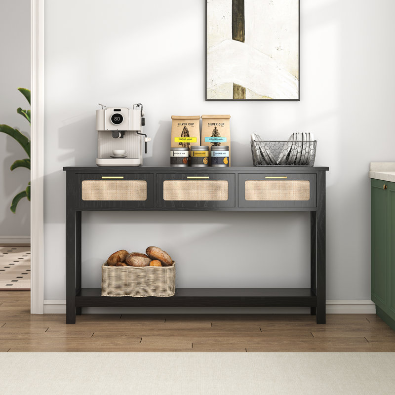 McDuffie 51.2" Rattan Console Table, Black