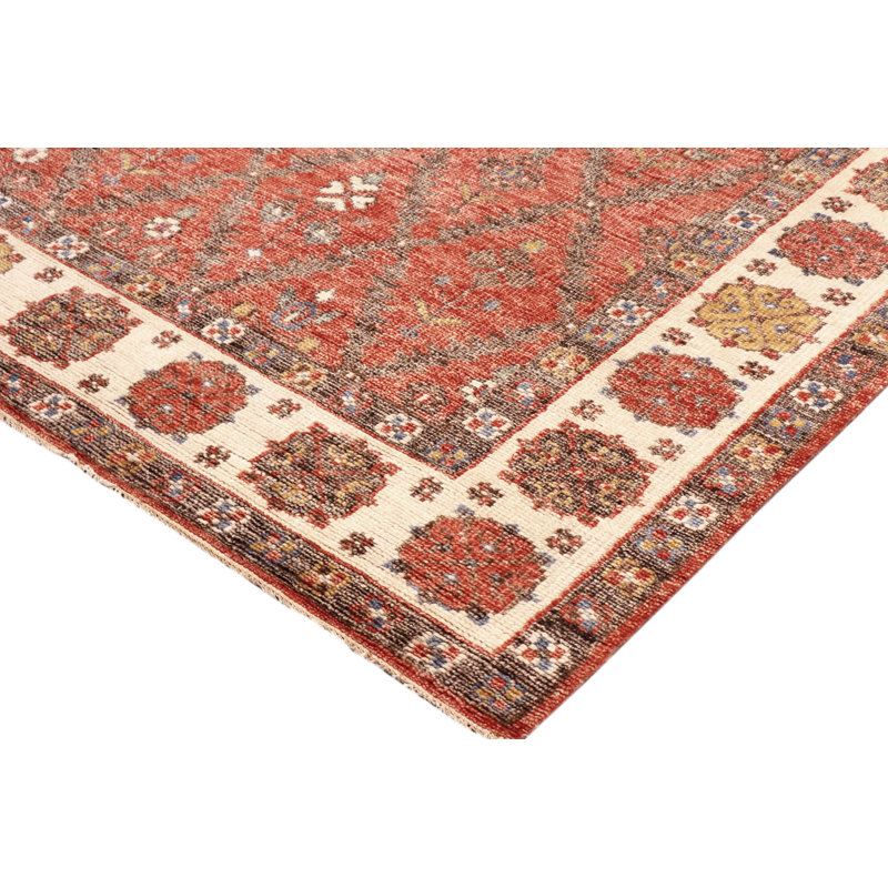 Nomad Hand Knotted Wool Geometric Area Rug in Rust/Ivory