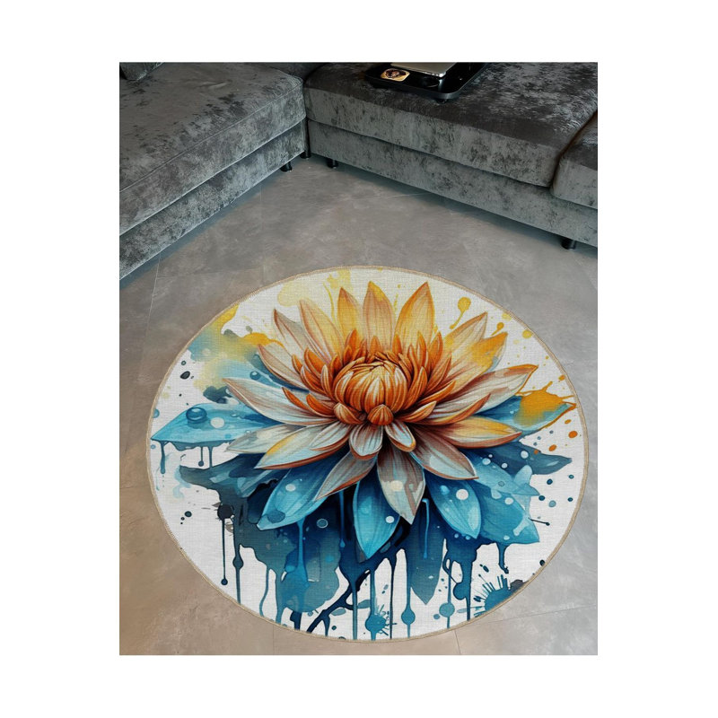 Tapis rond rond multicolore lavable à la machine, Sous-tapis rond 3 pi 3 po inclus