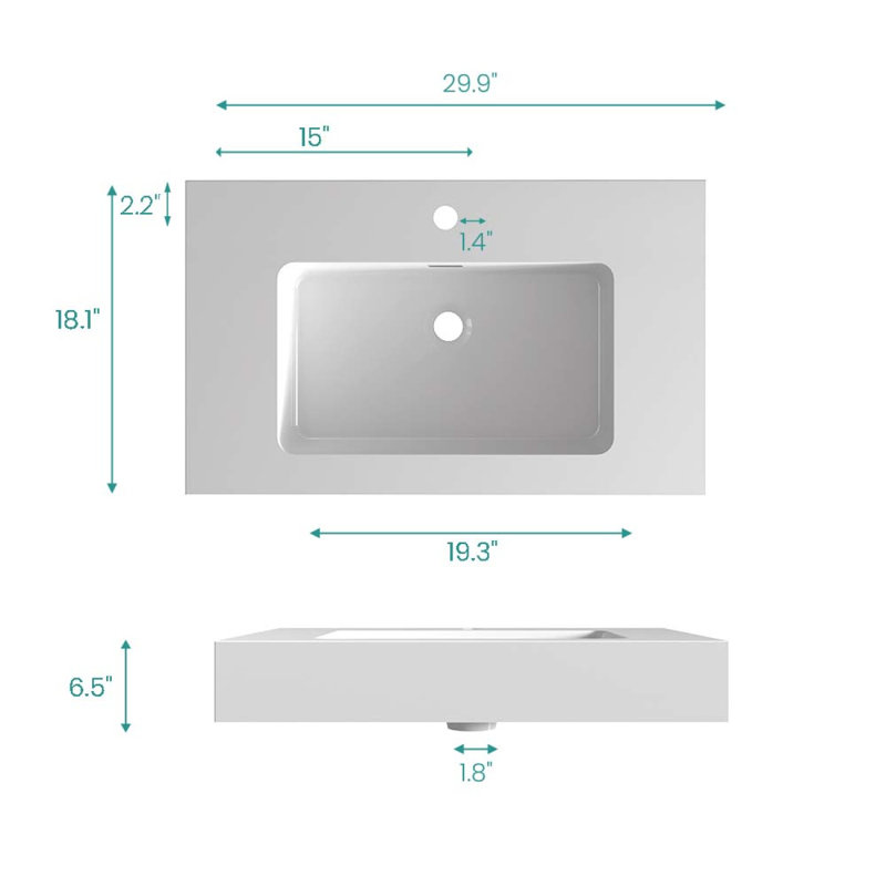 Integrated Solid Surface Basin Without Drain or Faucet, Modern Glossy Finish