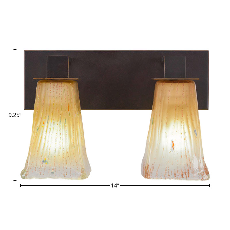 Quattrucci 2 Light Bath Bar Shown In Dark Granite Finish With 5" Square Amber Crystal Glass, Amber