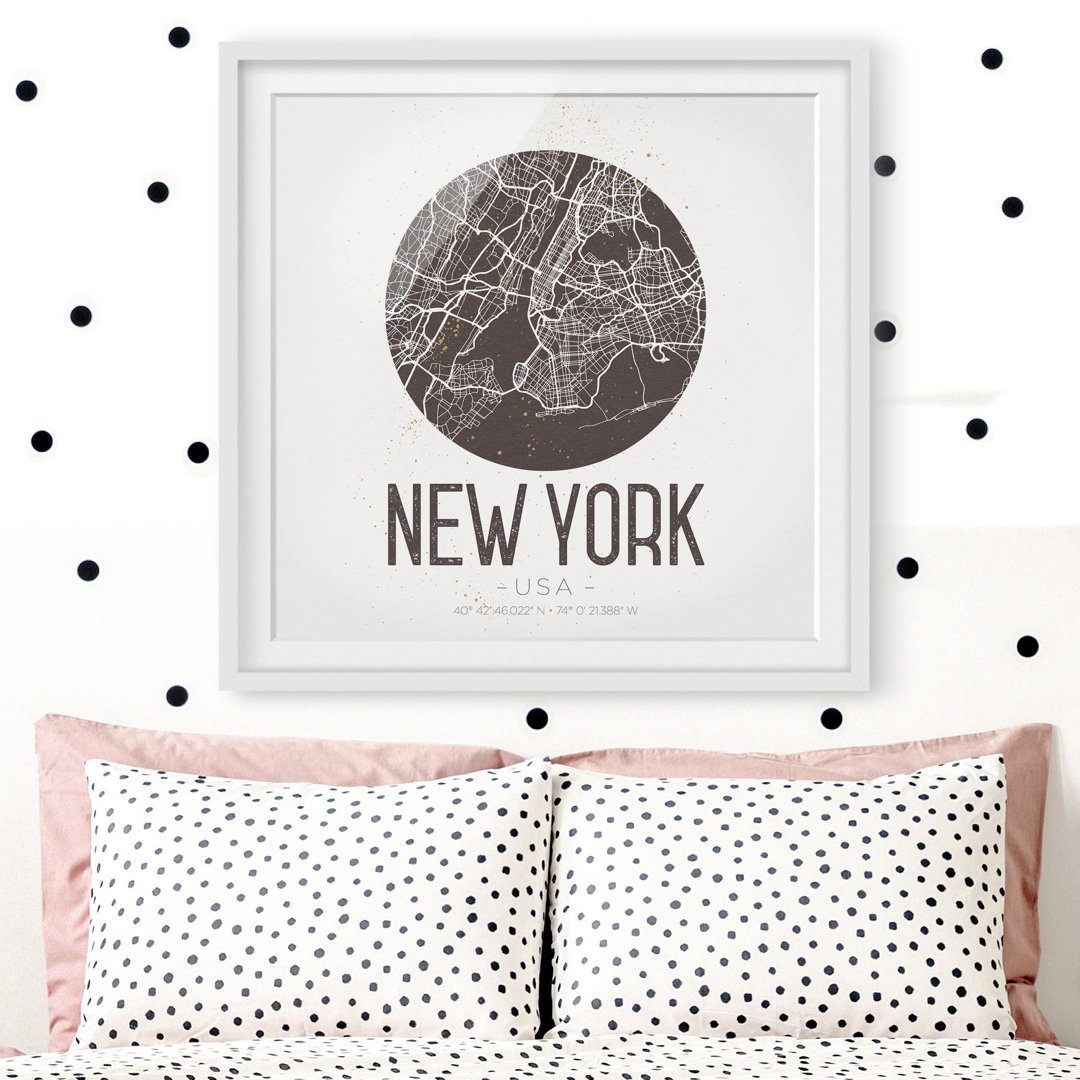 Gerahmter Grafikdruck New York Map - Retro